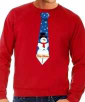 Foute kersttrui stropdas sneeuwpop print rood heren