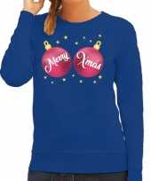 Foute kersttrui sweater blauw roze merry xmas dames