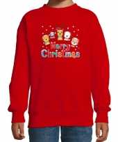 Foute kersttrui sweater dieren merry christmas rood kids