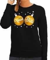 Foute kersttrui sweater zwart gouden xmas balls dames