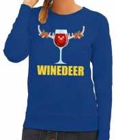 Foute kersttrui winedeer blauw dames