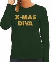 Kersttrui christmas diva gouden glitter letters groen dames