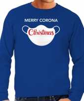 Merry corona christmas foute kersttrui outfit blauw heren