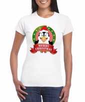 Pinguin kerst t shirt wit merry christmas dames