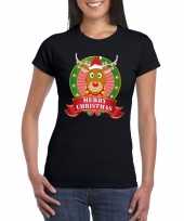 Rudolf kerst t shirt zwart merry christmas dames