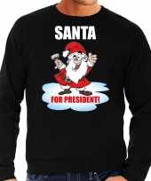 Santa for president kersttrui kerst outfit zwart heren