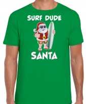 Surf dude santa fun kerstshirt outfit groen heren