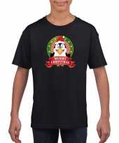 Zwart kerst t shirt kinderen een pinguin